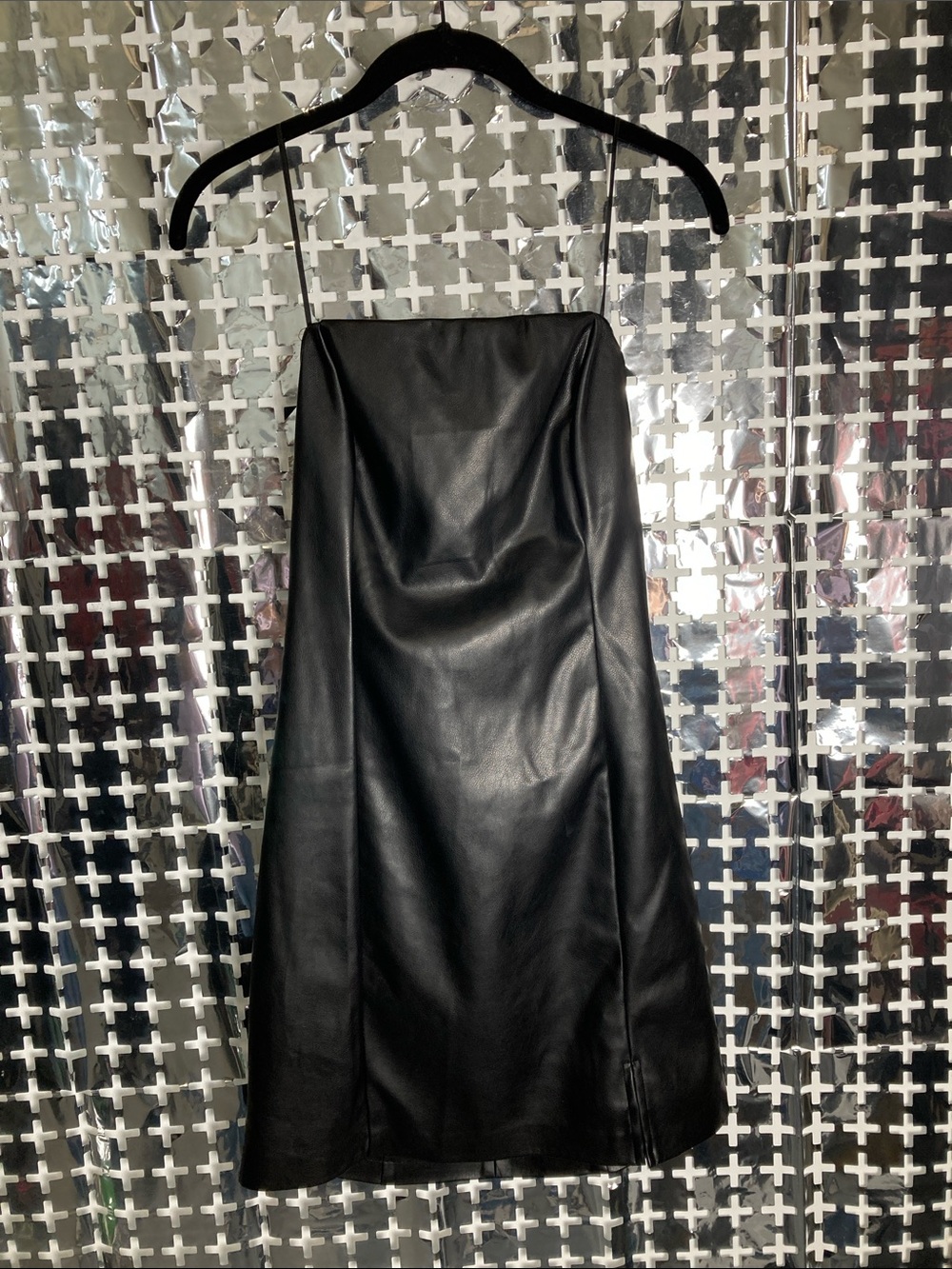 Garage Black Strapless Faux Leather Midi Dress